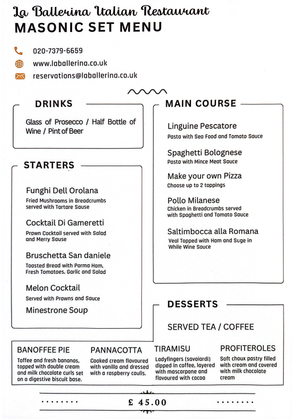 Masonic set menu updated